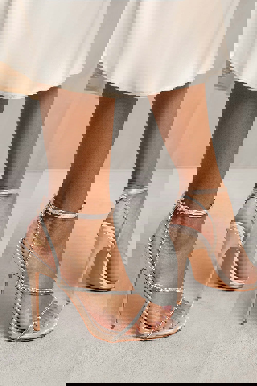 Where's That From Nymra Stiletto High Heel With Diamante Detailed Strap in Champagne