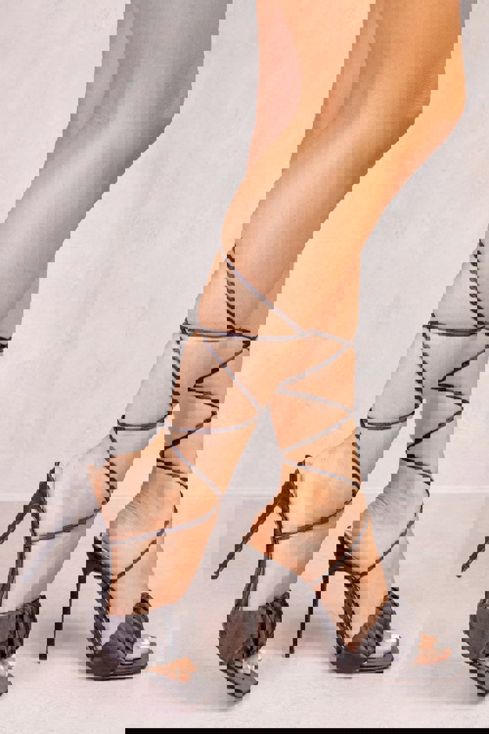 Where's That From Loreza Lace Tie Up Ruched Strapheels in Black Silk