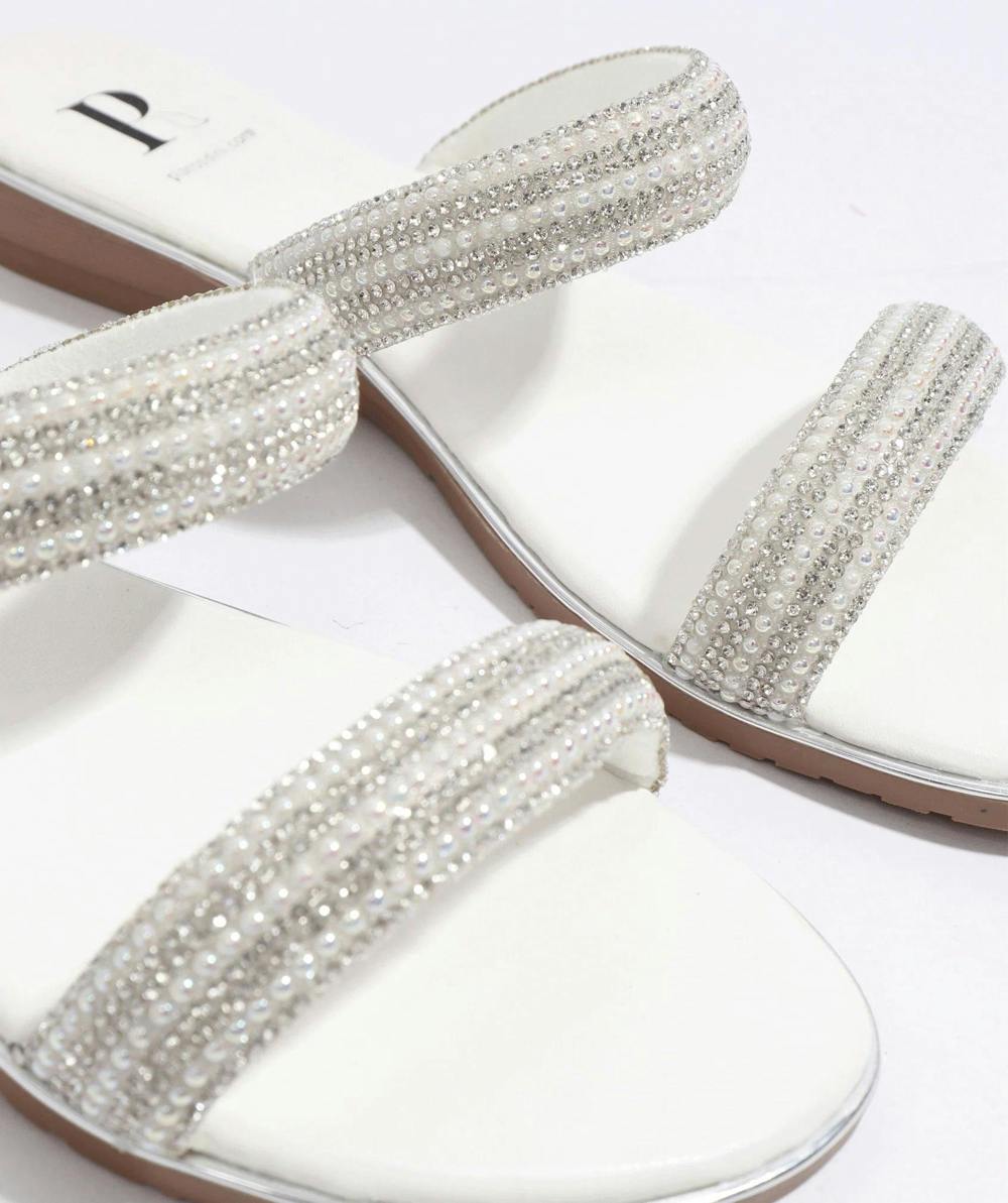 Pia Rossini Kalippo - Silver Embellished Wedged Mule Sandals