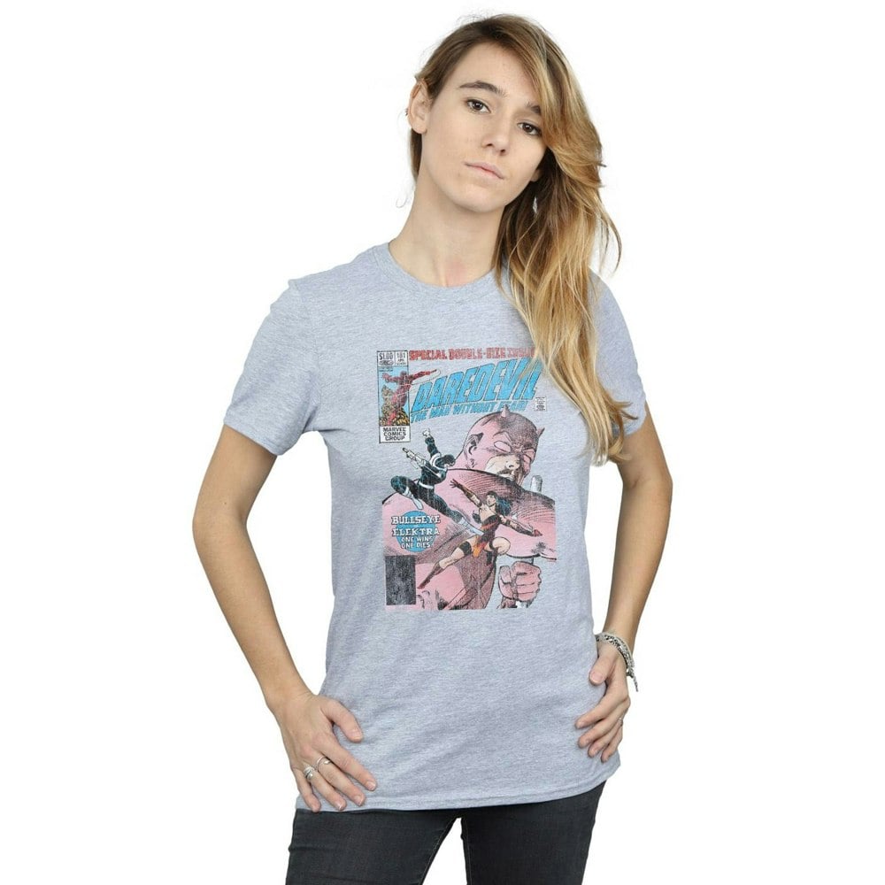 Marvel Womens/Ladies Daredevil Distressed Bullseye Vs Elektra Cover Cotton Boyfriend T-Shirt - Sports Grey