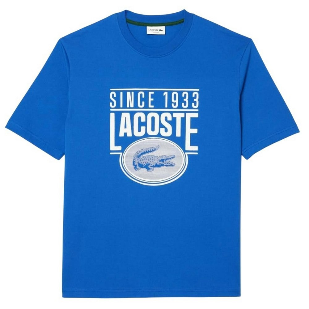 Lacoste Mens Printed Heavy Cotton Loose Fit T-Shirt - Blue