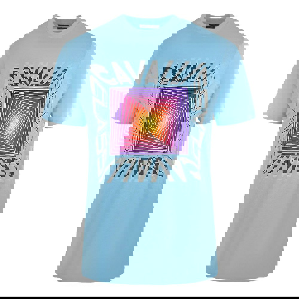 Cavalli Class Asymmetric Box Design Light Blue T-Shirt