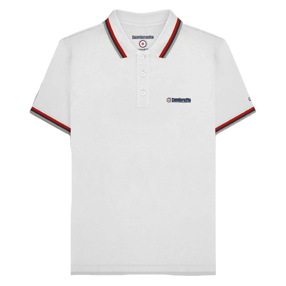 Lambretta Mens SS25 Triple Tipped Polo Shirt - White/Red