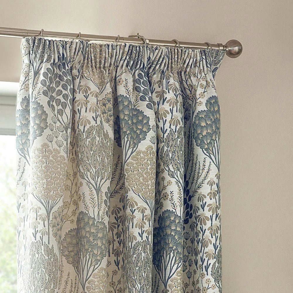 Wylder Ophelia Jacquard Floral Pencil Pleat Curtains - Wedgewood