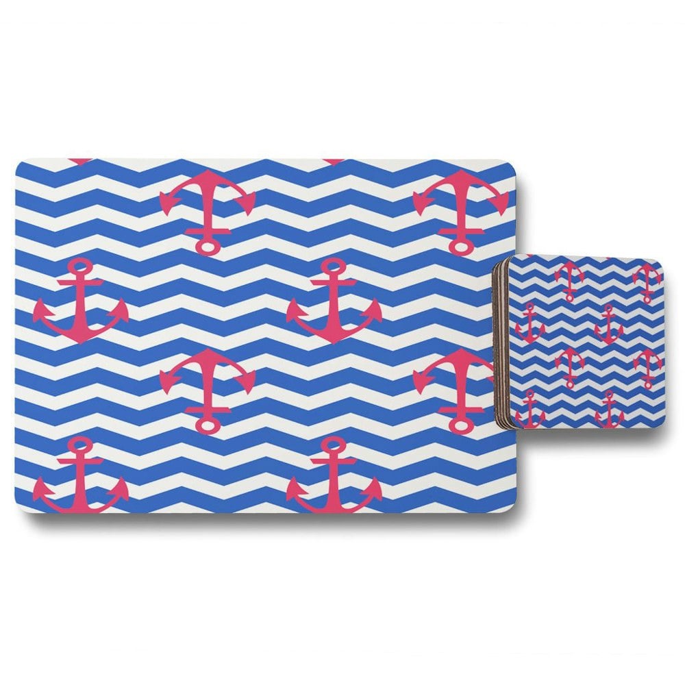 New Product Anchors on Zig Zag Stripes (Placemat & Coaster Set)  - Andrew Lee Home and Living
