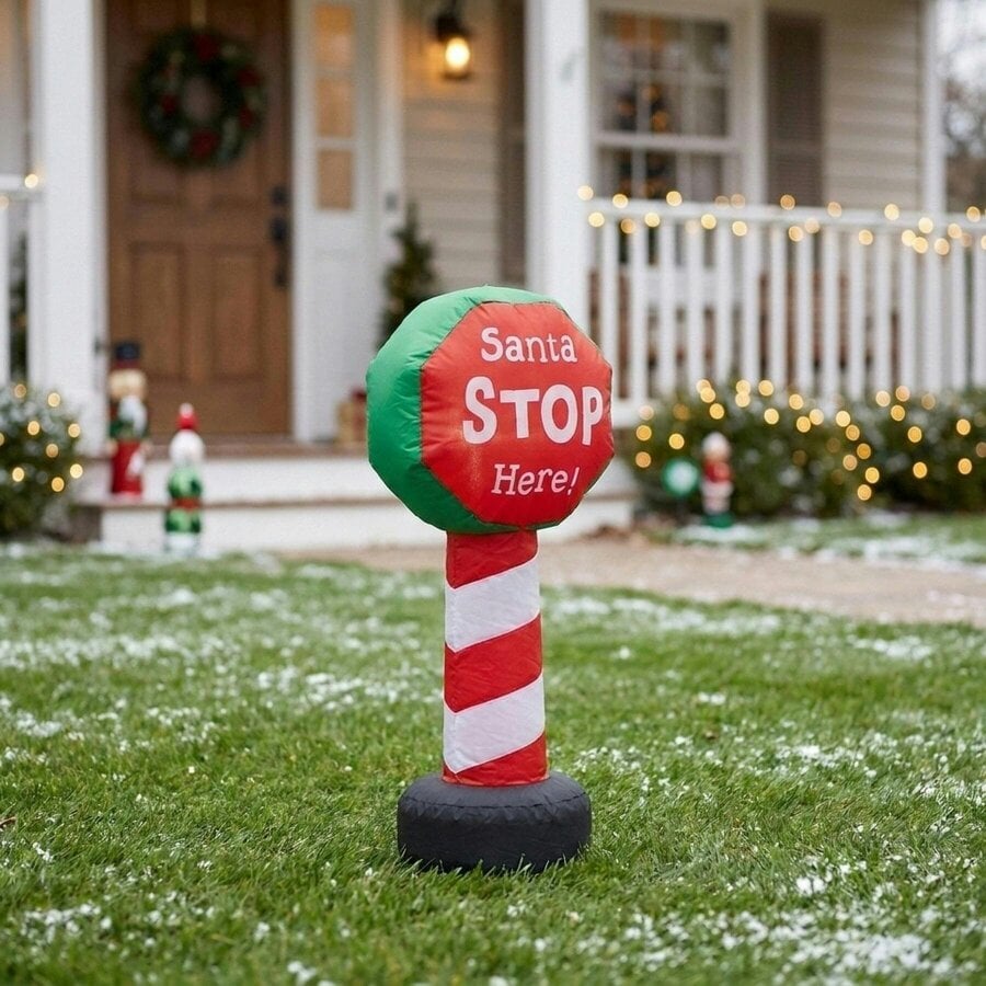Garden Greatness Santa Stop Here Inflatable Signpost Decoration
