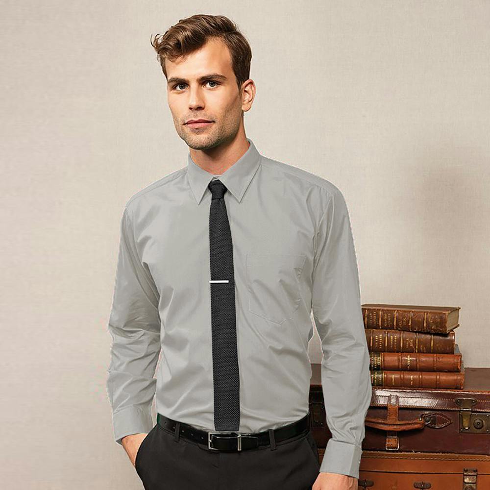 Premier Mens Premier Poplin Long-Sleeved Formal Shirt - Silver