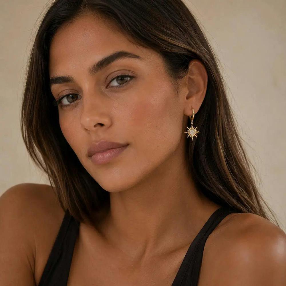 Sabine Luxe 18k Gold Plated Crystal Sunburst Hoop Earrings Luxe Tones