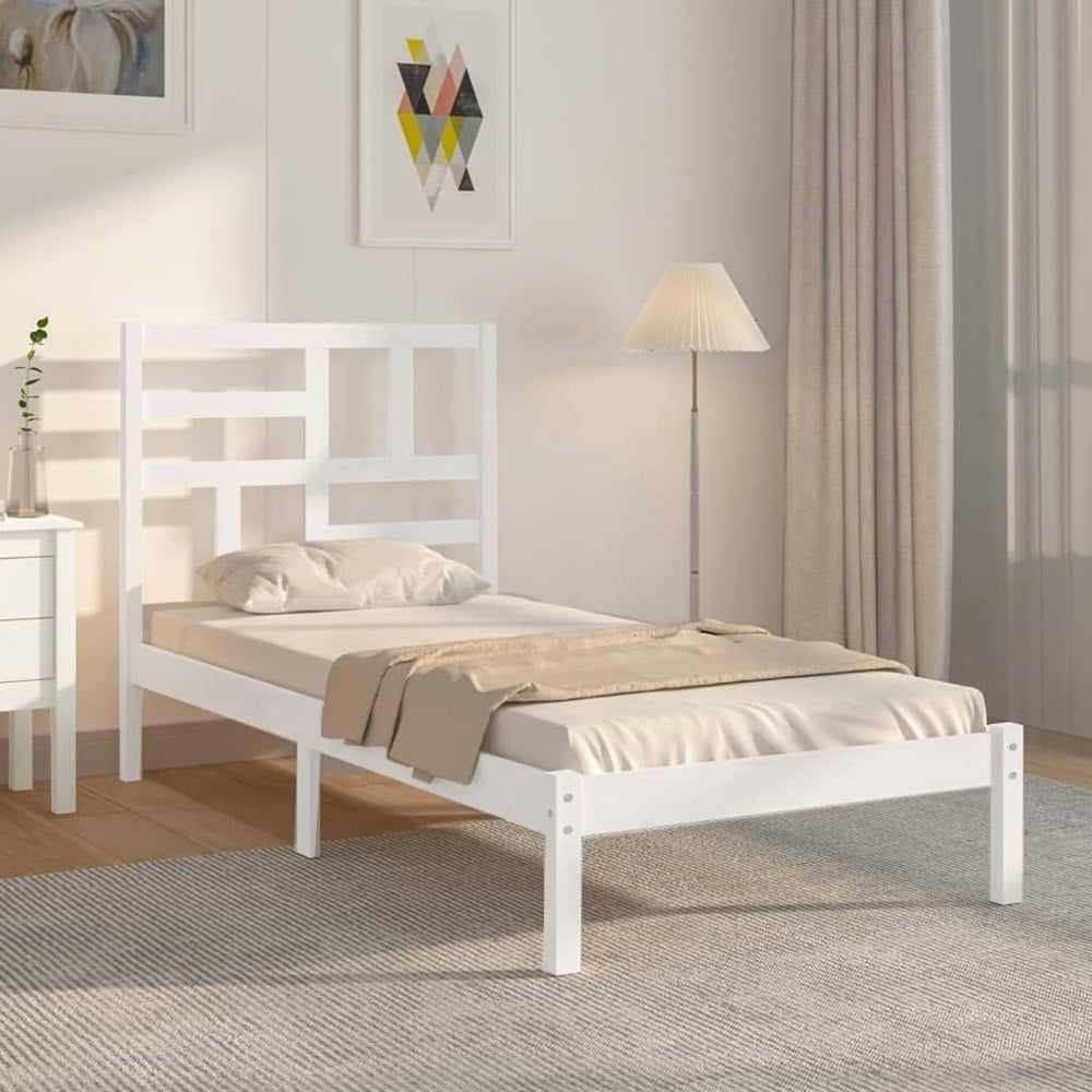 Berkfield Bed Frame White Solid Wood 75x190 cm Small Single