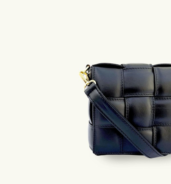 Apatchy London Padded Woven Leather Crossbody Bag - Black