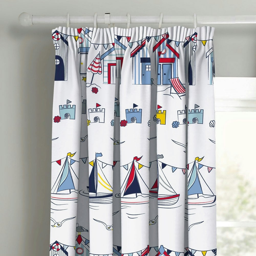 Velosso Nautical Seaside Pencil Pleat Curtains - 168cm x 137cm