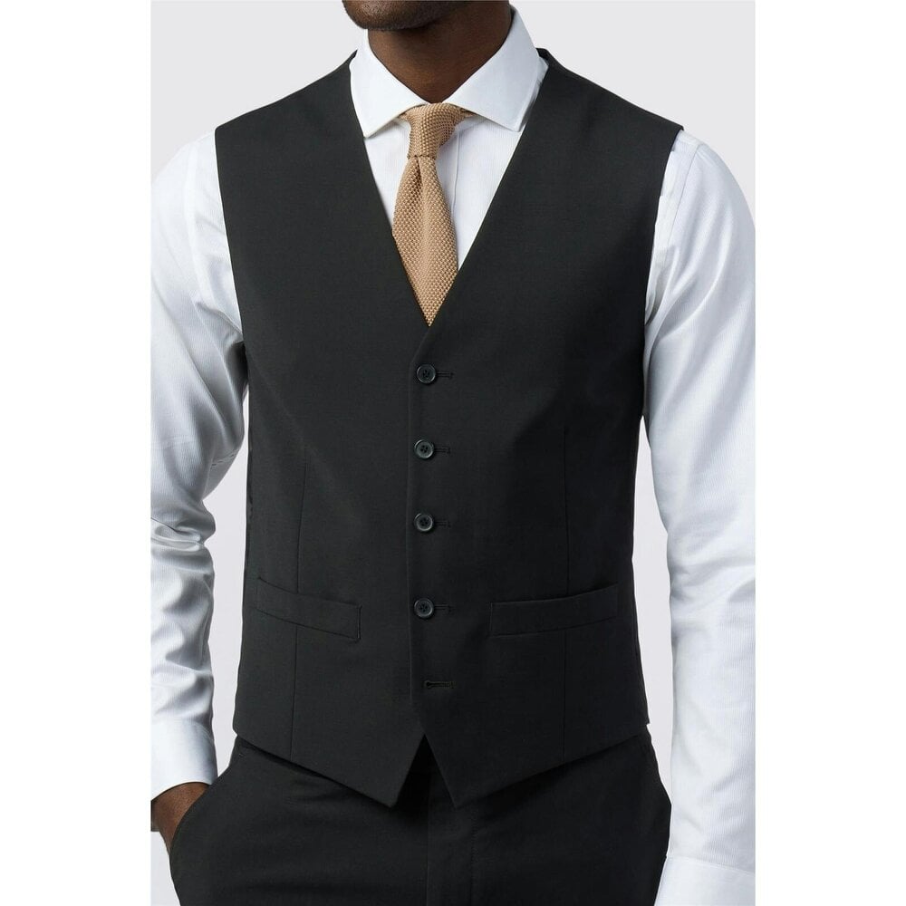 Alexandre Silver Alexandre Slim Fit Black Wool Blend Stretch Waistcoat