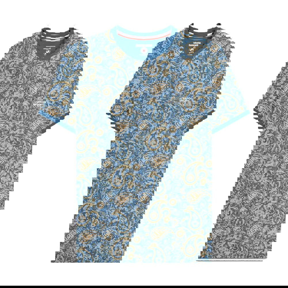 Lambretta Mens SS25 Paisley T-Shirt - Dark Blue/Cream