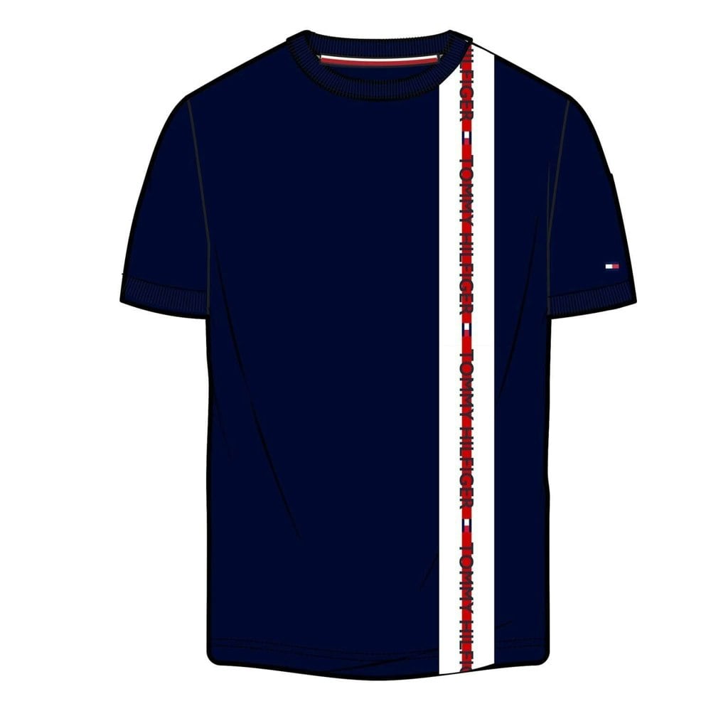 Tommy Hilfiger Mens Stripe Logo T-Shirt - Blue