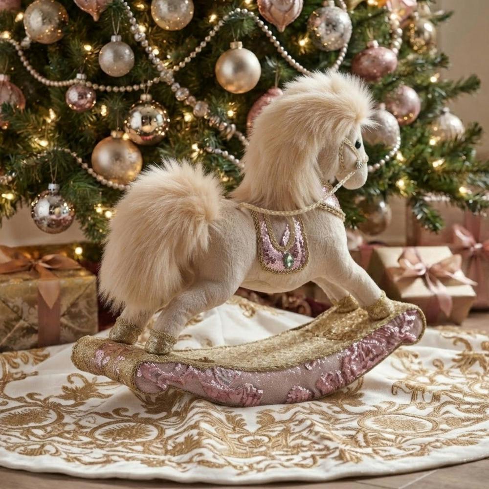 Garden Greatness Blush Pink Velvet Christmas Rocking Horse
