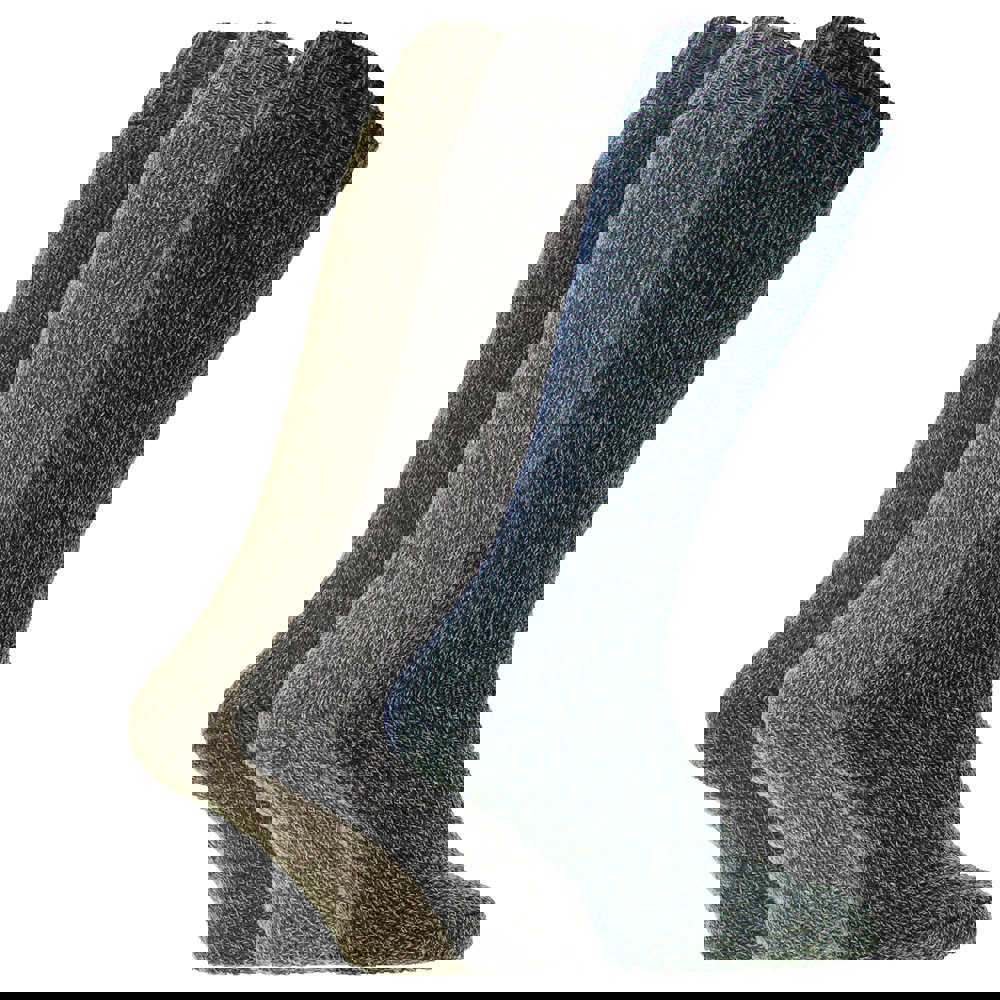 Universal Textiles Men's Thermal Wool Blend Long Wellington Boot Socks (Pack Of 3) - Brown/Blue/Grey