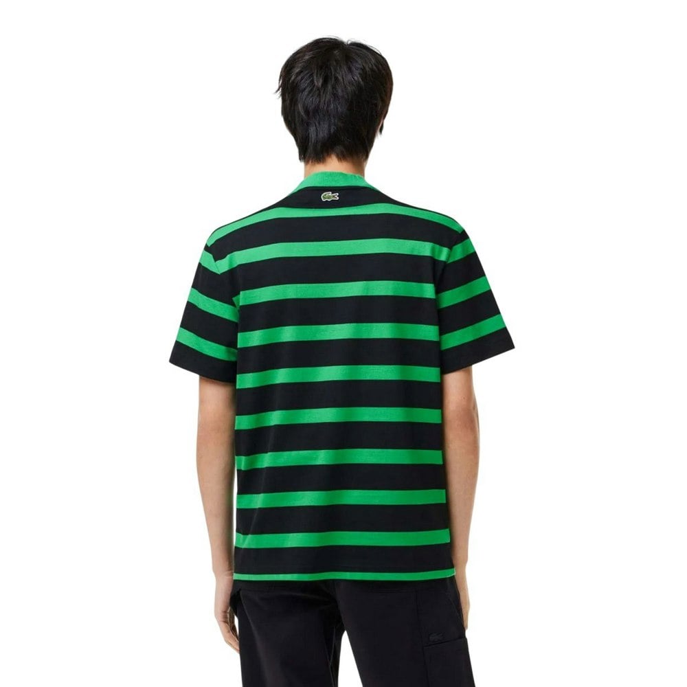 Lacoste Mens Striped Cotton 3D T-Shirt - Green/Black