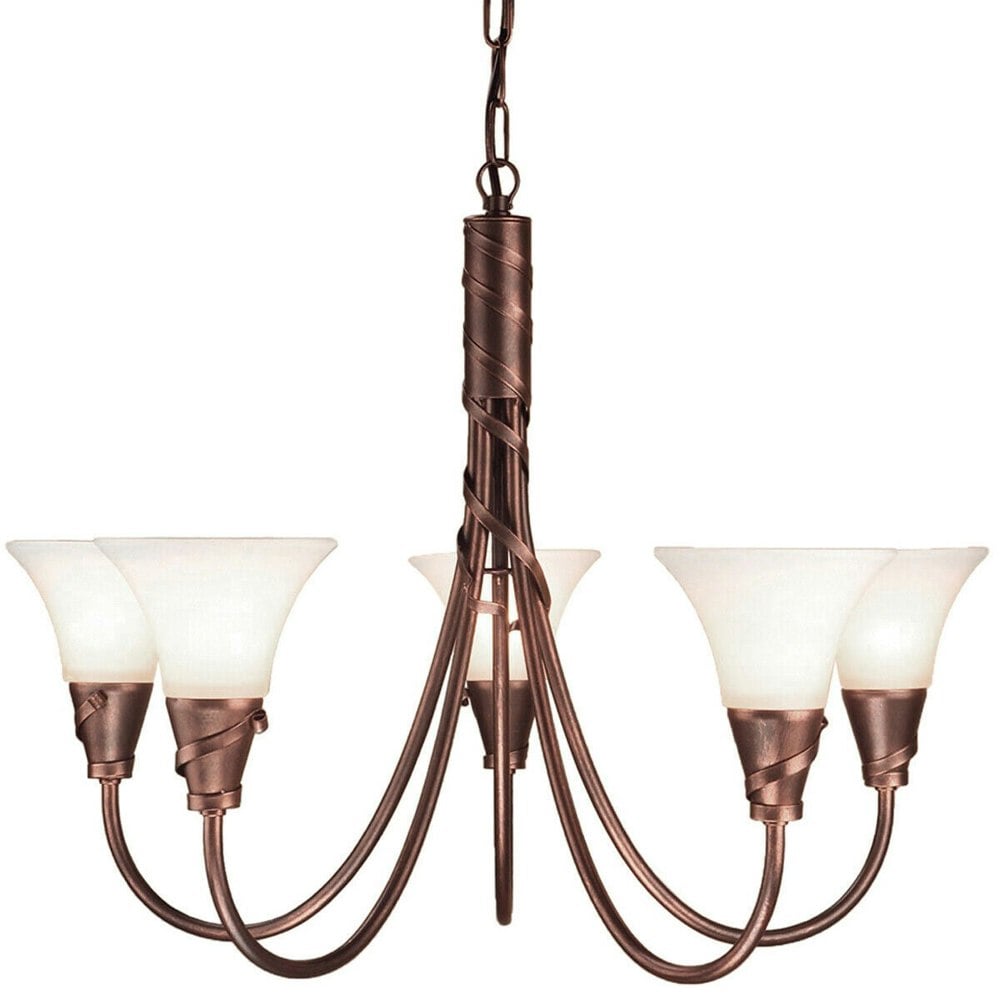 5 Bulb Chandelier Hanging Pendant LIght Copper Patina LED E14 60W Bulb Loops