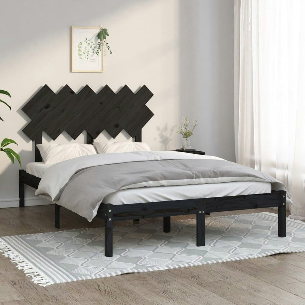 Berkfield Bed Frame Black 135x190 cm Double Solid Wood