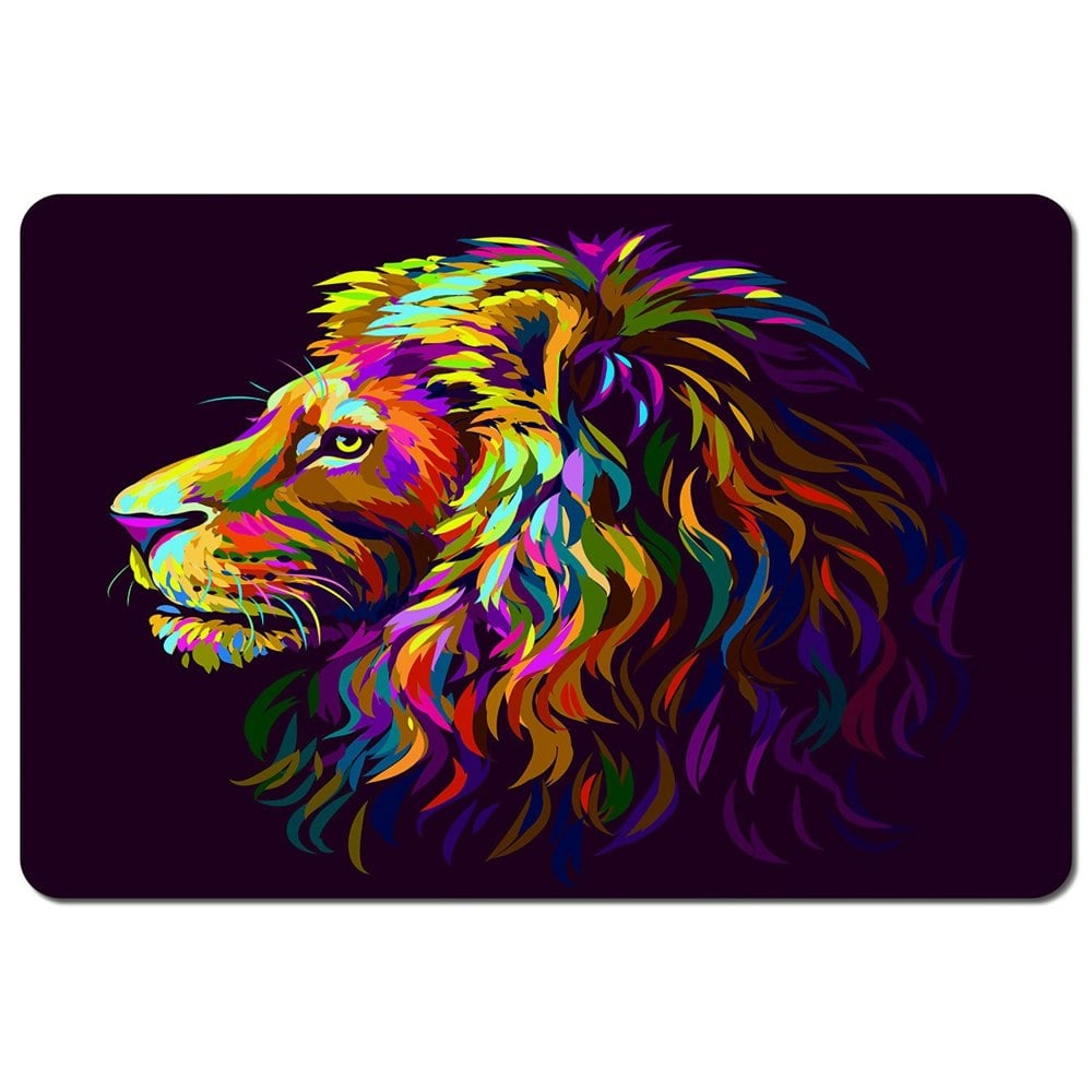 Benjamin Tate Design Abstract, multicolored profile portrait of a lion's head on a purple background in popart style (Placemat)