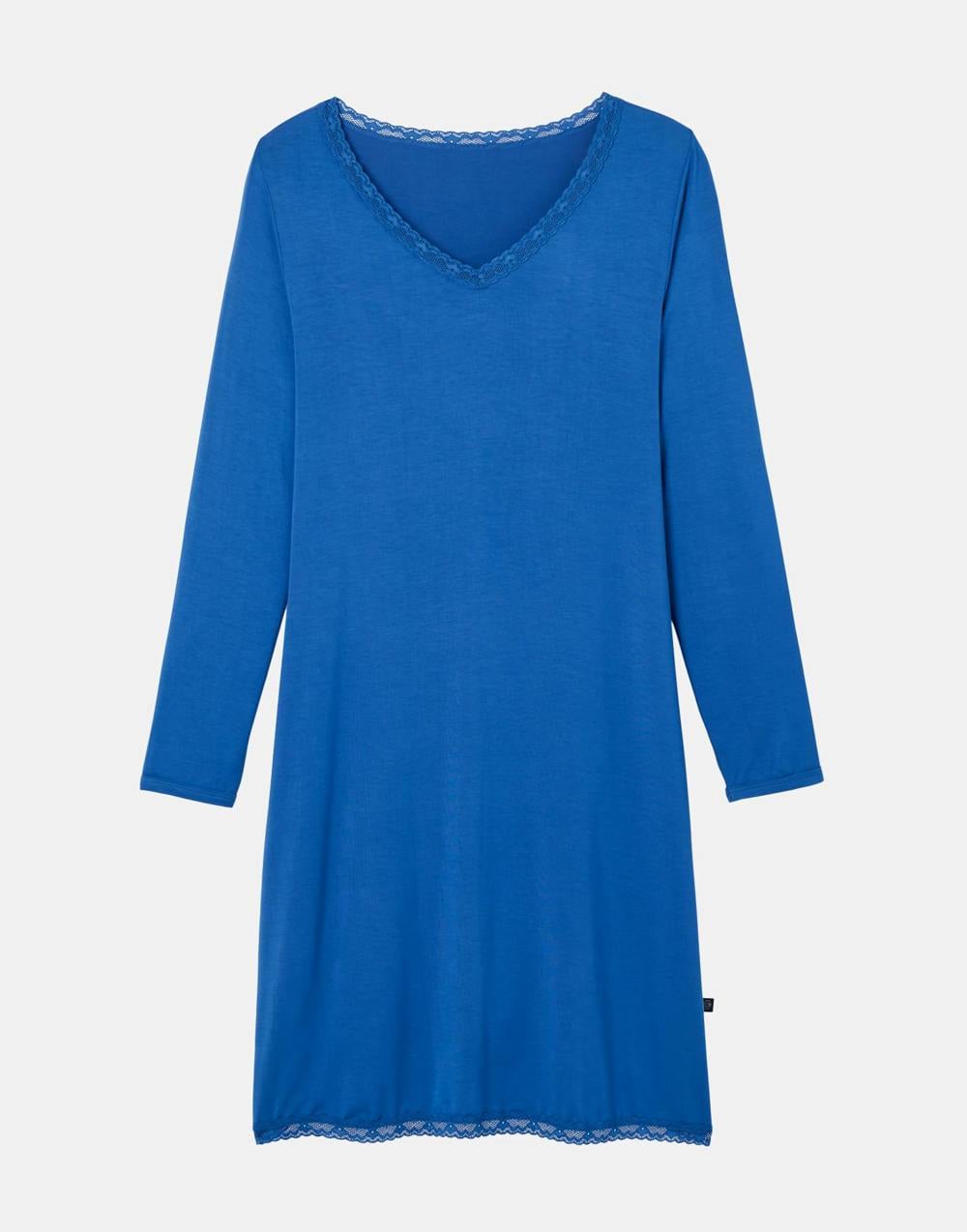 British Boxers Women's Bamboo Lace Relaxed Nightdress - Blue Moon