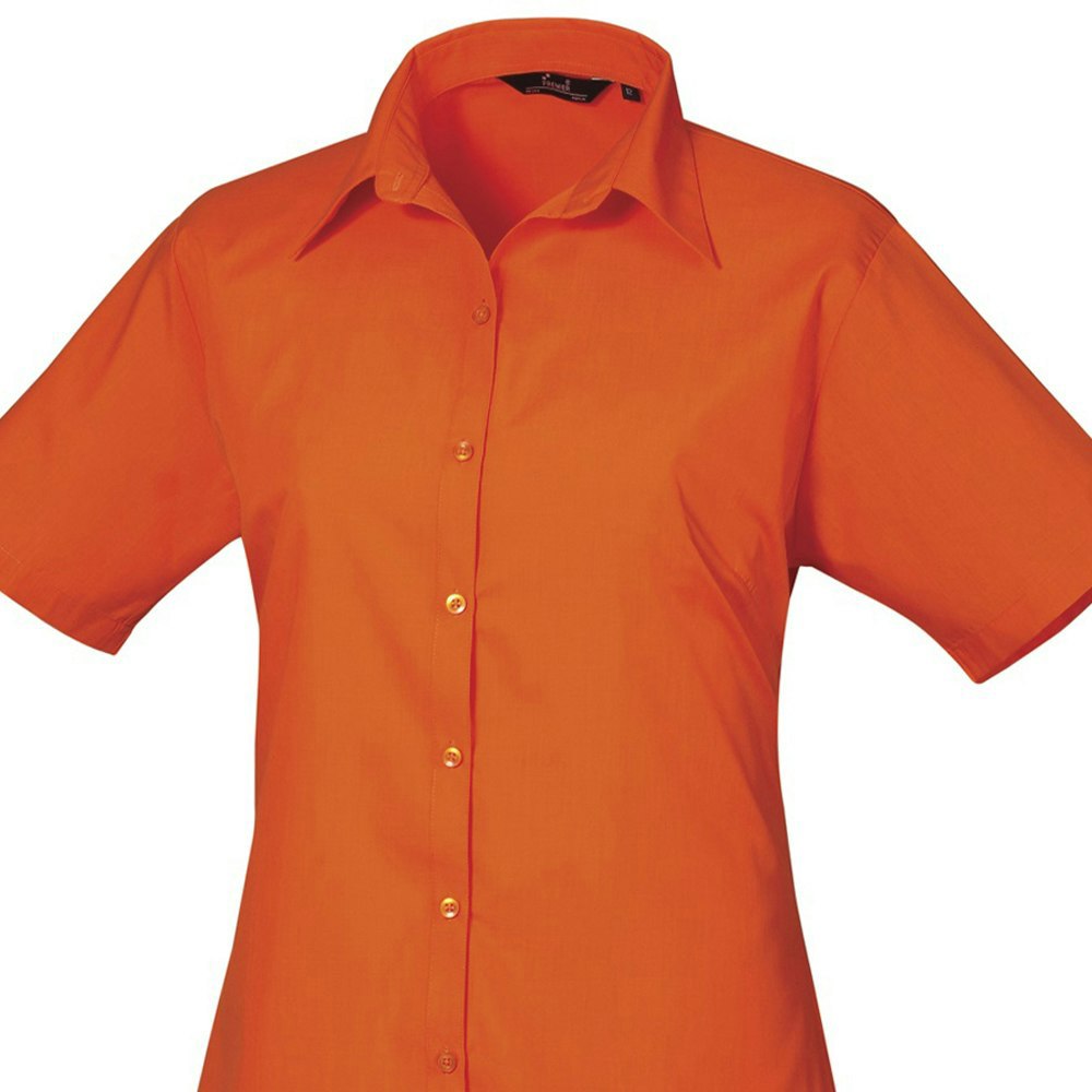 Premier Short Sleeve Poplin Blouse / Plain Work Shirt - Orange