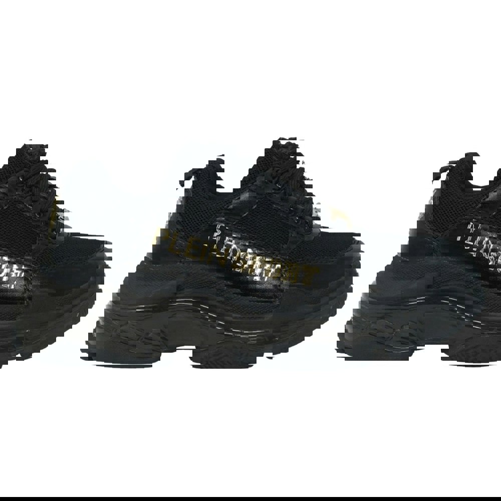 Plein Sport Gold Branded Logo Sneakers - Black