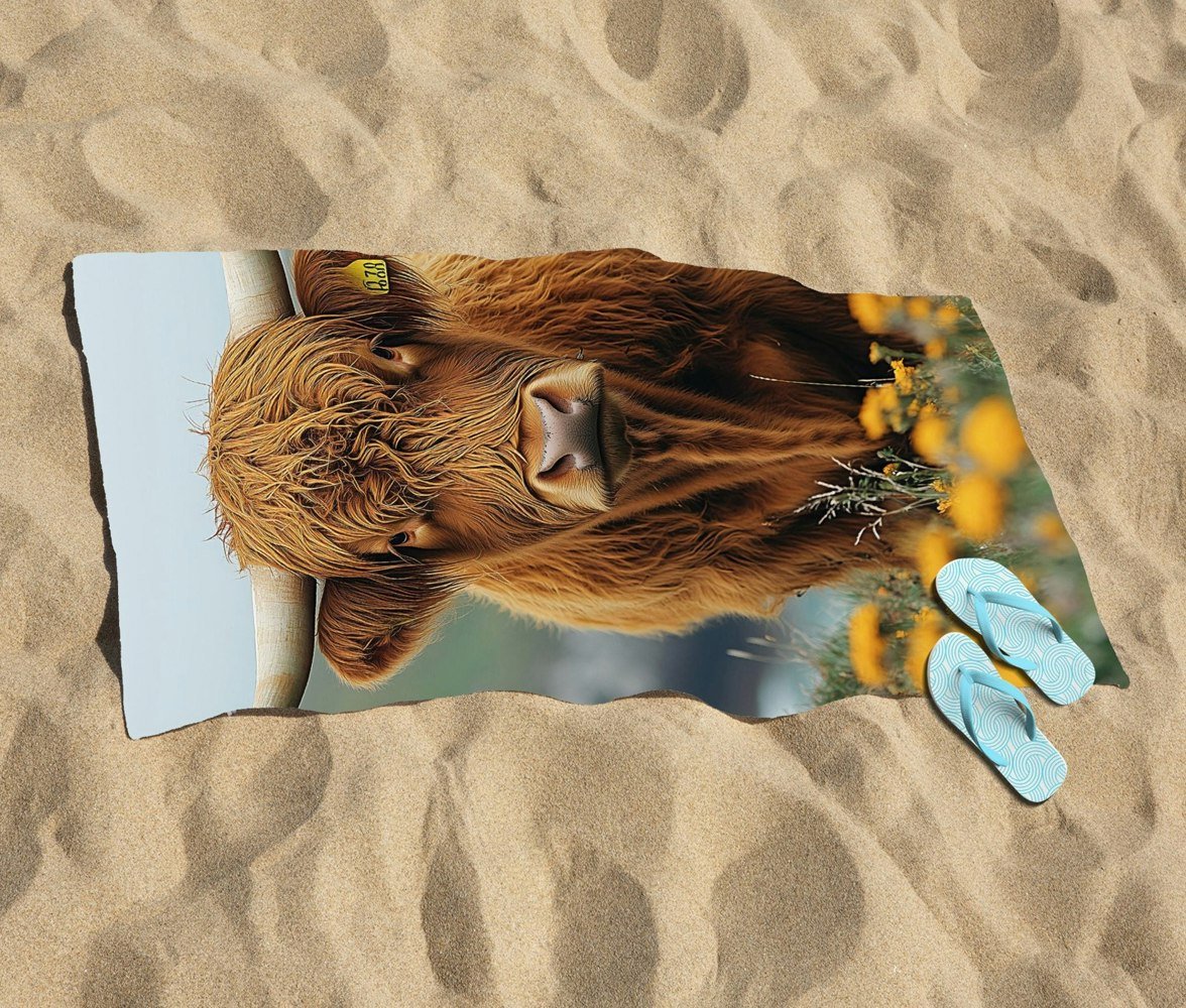 Warren Reed Highland Cow By The Coast Beach Towel