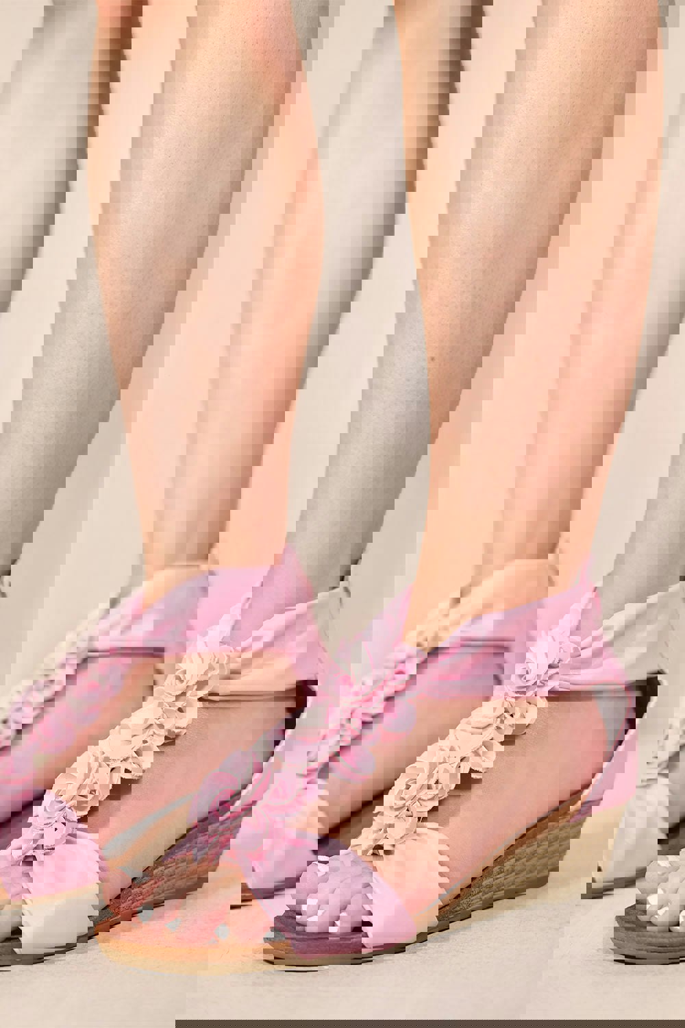 Where's That From Abilene Low Wedge Heel Sandals With Floral Detail in Blush Pink Faux Leather