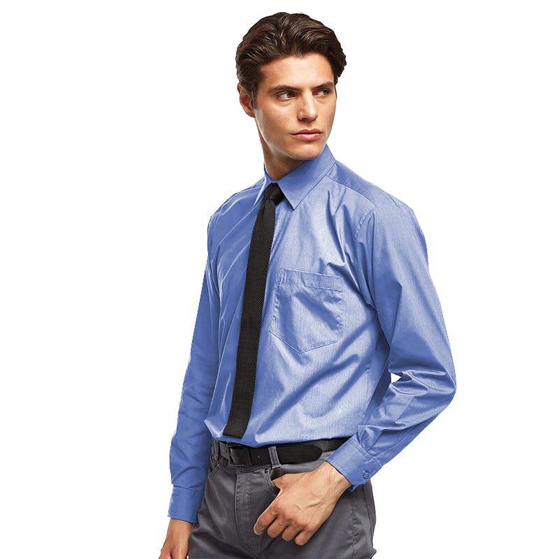 Premier Mens Premier Poplin Long-Sleeved Formal Shirt - Mid Blue
