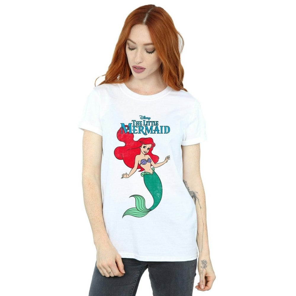 Disney Womens/Ladies The Little Mermaid Line Ariel Cotton Boyfriend T-Shirt - White