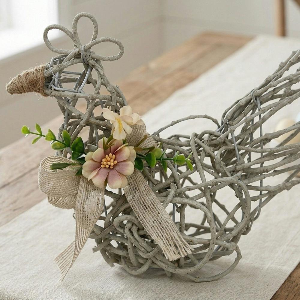 Garden Greatness Farmhouse Willow Chicken Sculpture