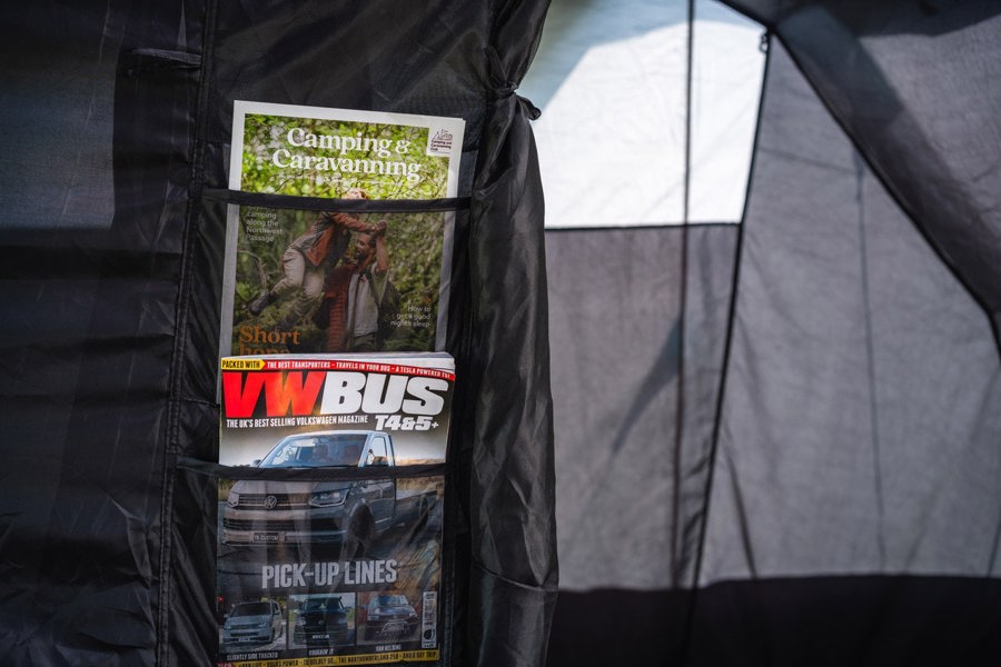 The organiser attached to the sleeping pods on the Stafford 8.0 8 berth Tent