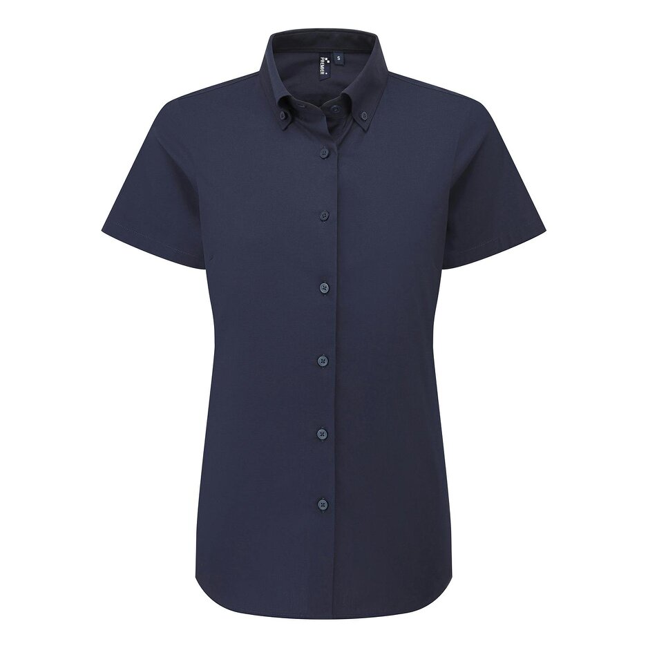 Premier Womens/Ladies Supreme Oxford Short-Sleeved Formal Shirt - Navy - Navy - 72% Mercerised Cotton/25% Organic Cotton/3% Elastane