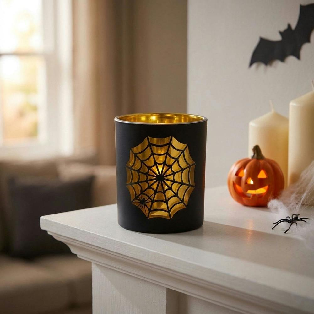 Garden Greatness Bewitching Cobweb Glass Tealight Holder