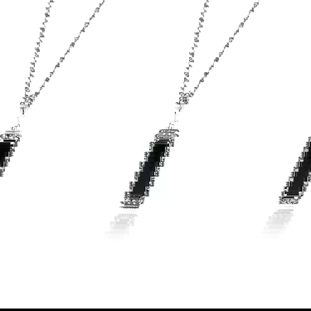Art Deco Style Octagon Onyx and Marcasite Pendant Necklace in Sterling Silver 214P334201925 