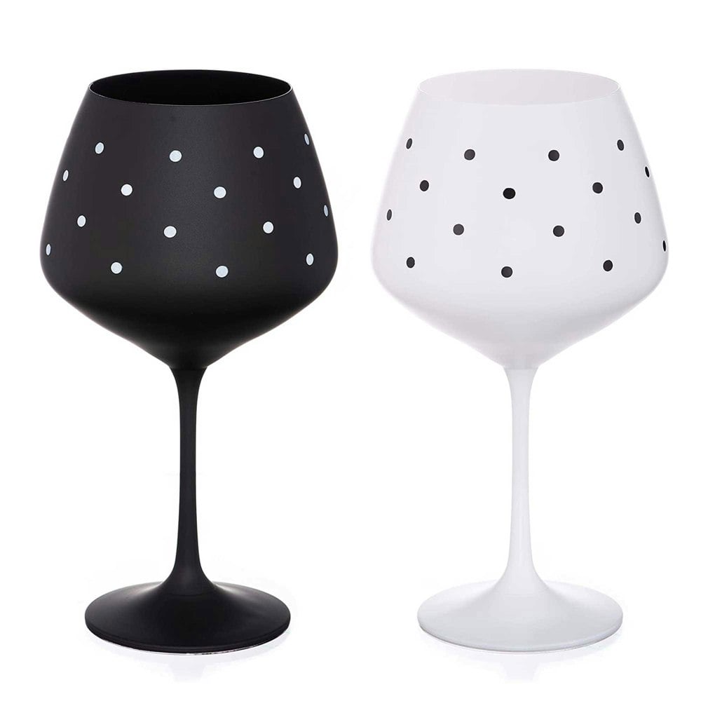 Diamante Black and White Spotted Pair Gin Glasses