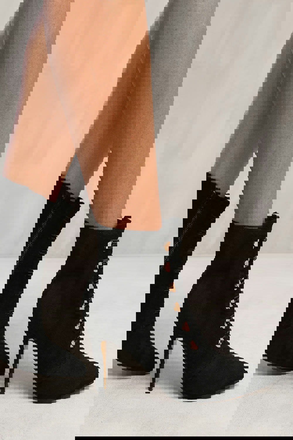Where's That From Tilda Pointed Toe Mid Heel Ankle Boots With Gold Buttons in Black