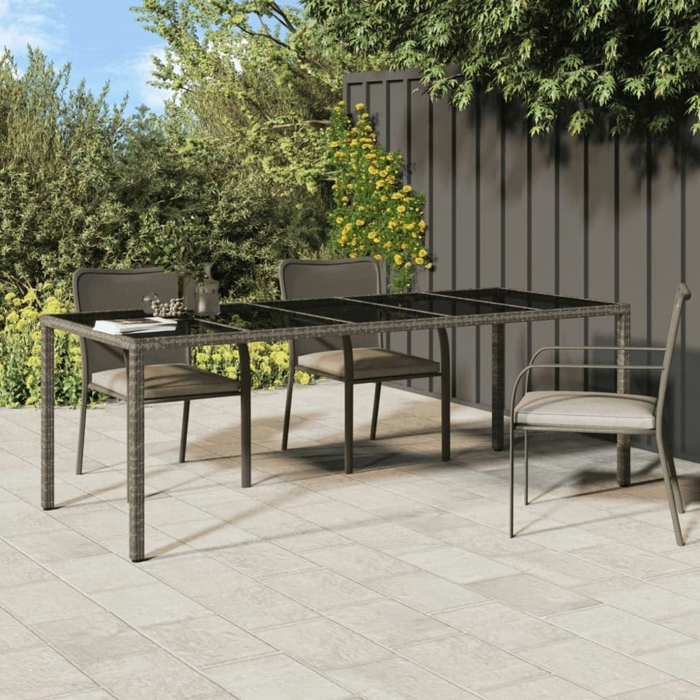 Berkfield Garden Table Grey 250x100x75 cm Tempered Glass and Poly Rattan