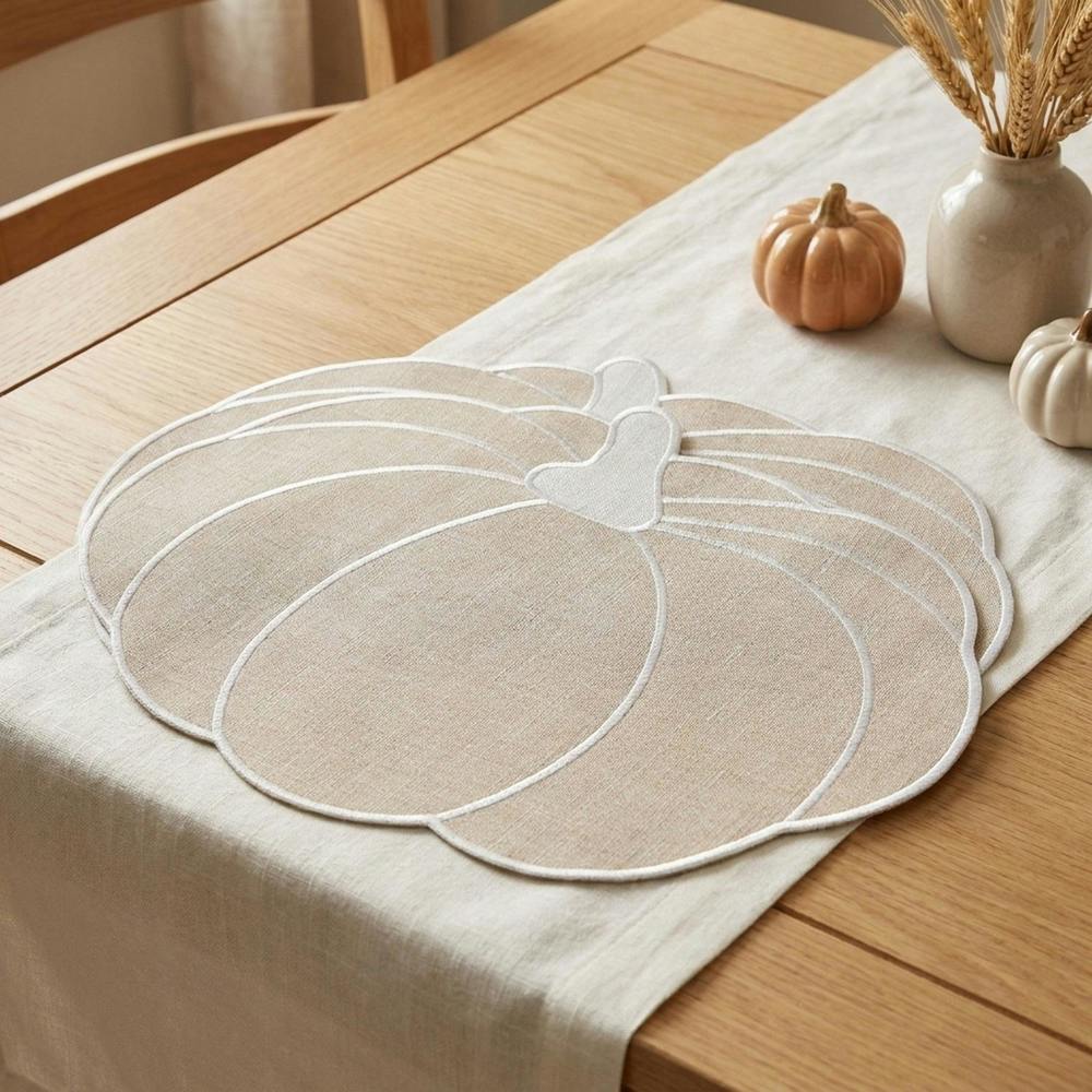 Garden Greatness 2 Pack Pumpkin Shaped Linen-Look Placemats
