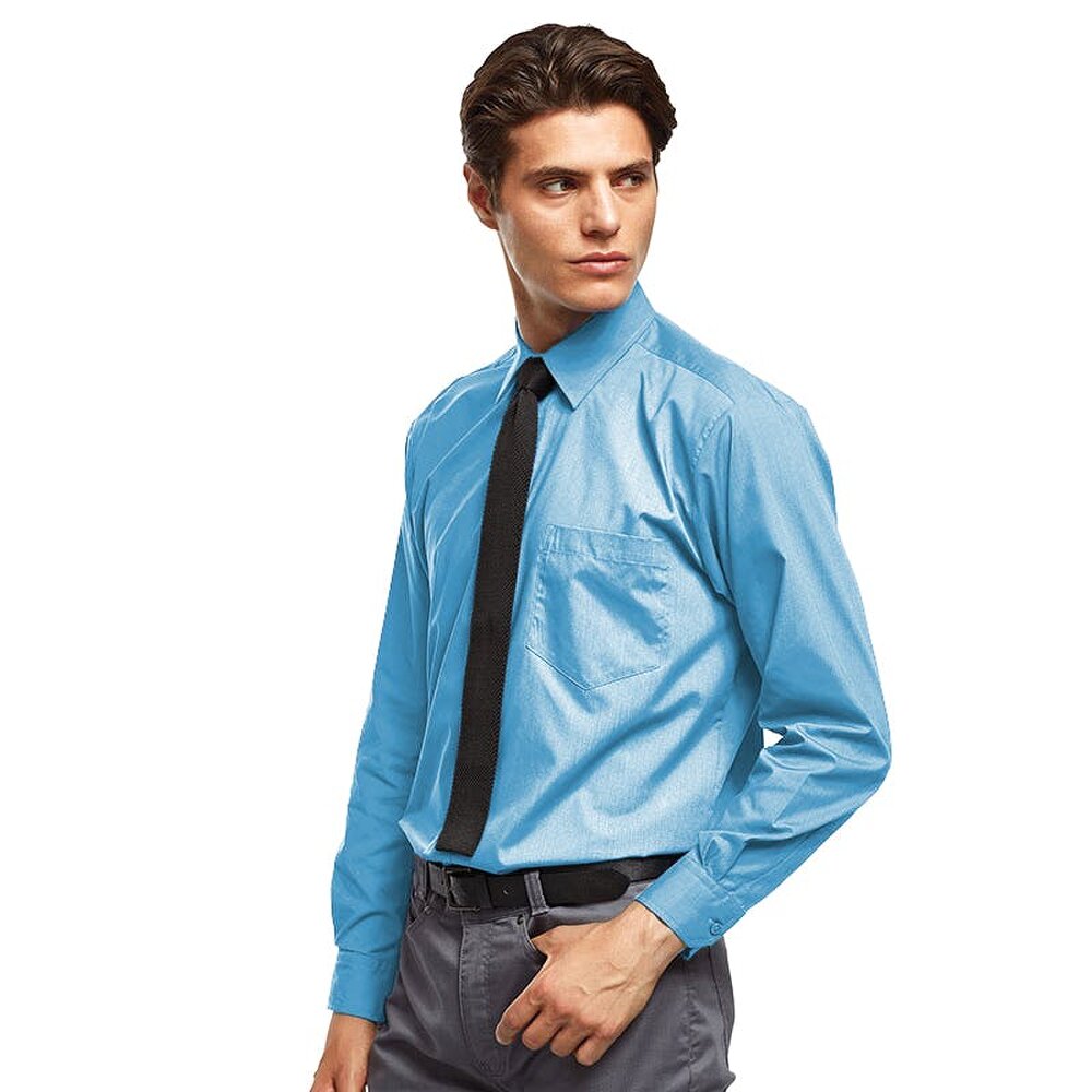 Premier Mens Premier Poplin Long-Sleeved Formal Shirt - Turquoise