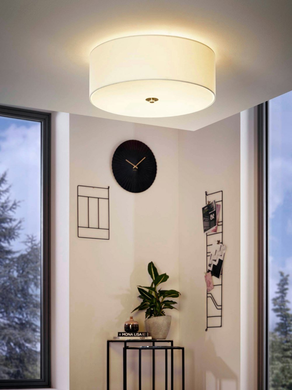 EGLO Pasteri 3-Light White Fabric Flush Ceiling Light