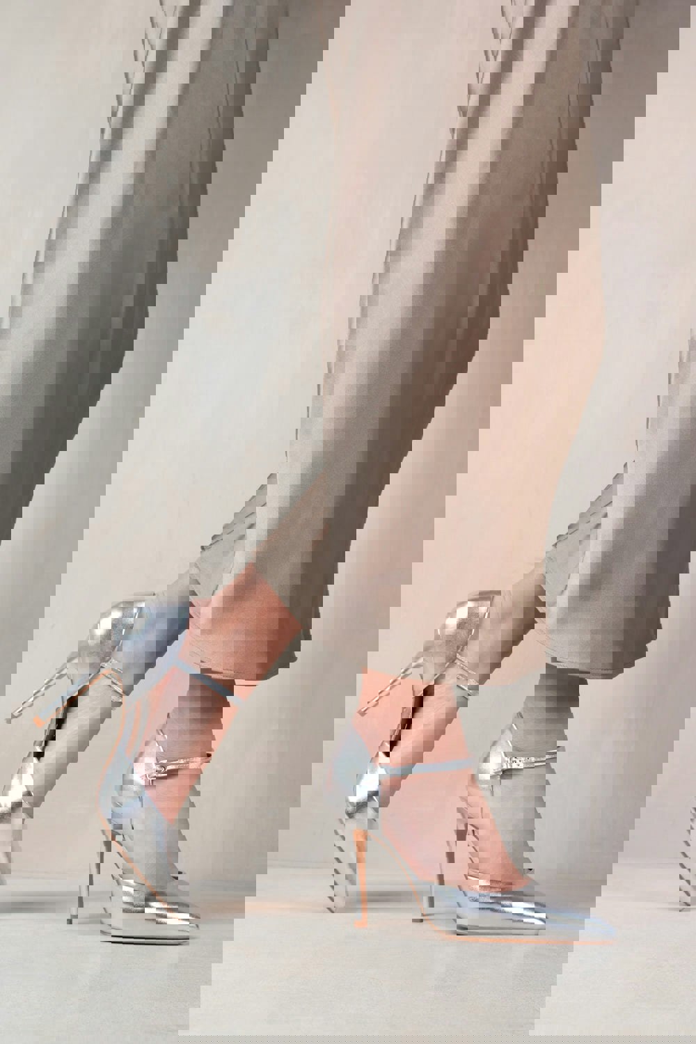 Where's That From Reflex Wide Fit Mid High Heels With Pointed Toe in Silver Metallic