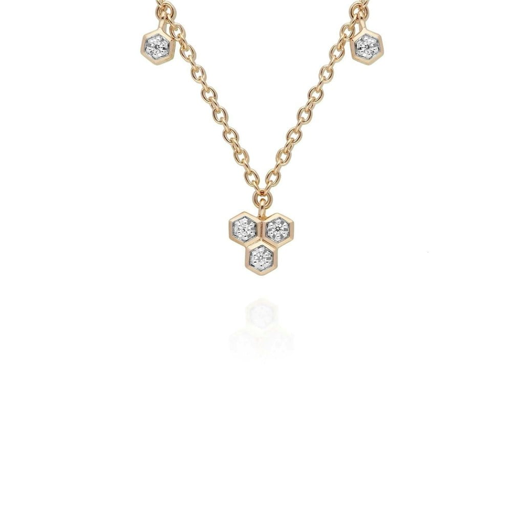 191N0229019 Diamond  Geometric Trilogy Chain Necklace in 9ct Yellow Gold 1