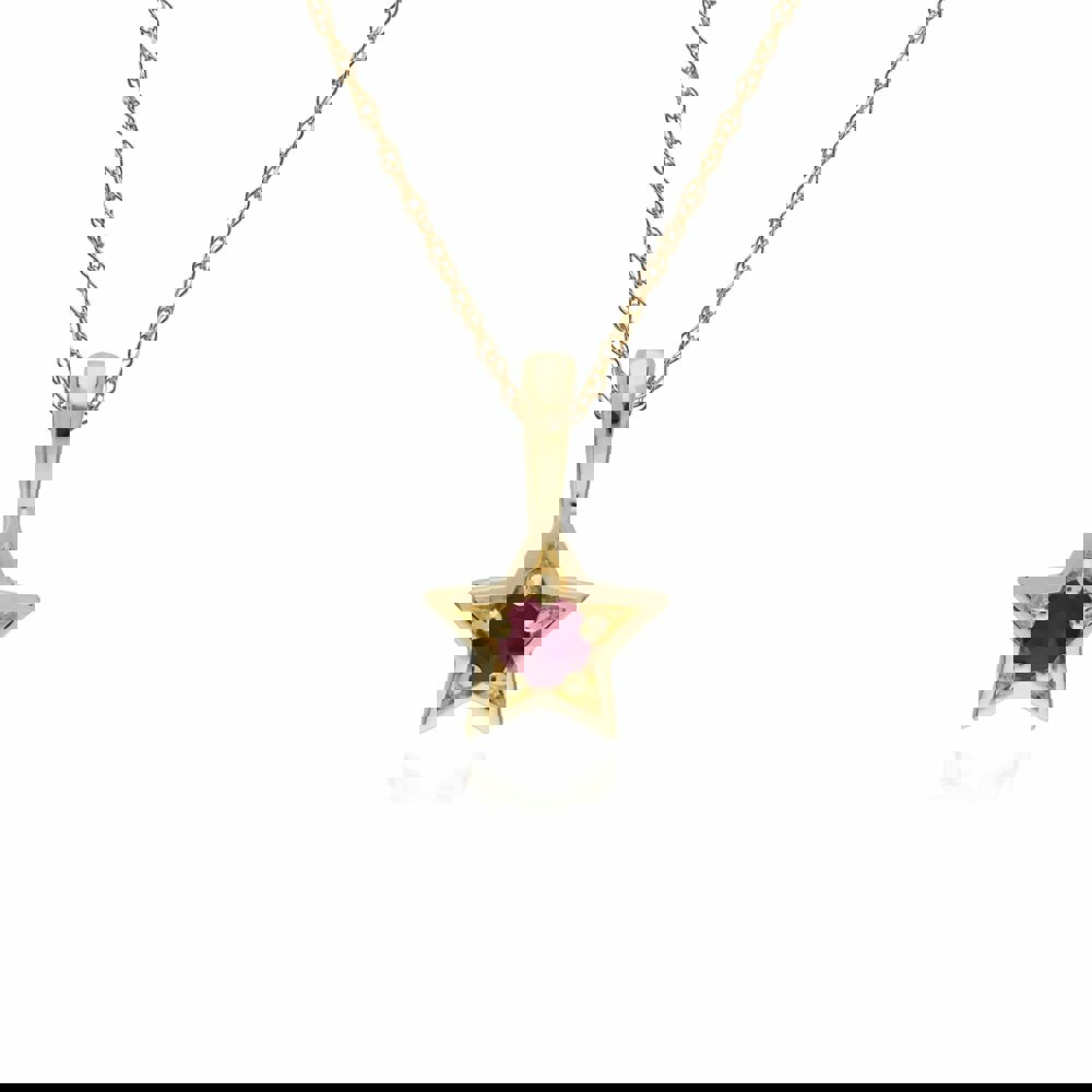 135P1874029 Classic Single Stone Round Ruby Star Pendant in 9ct Yellow Gold 1