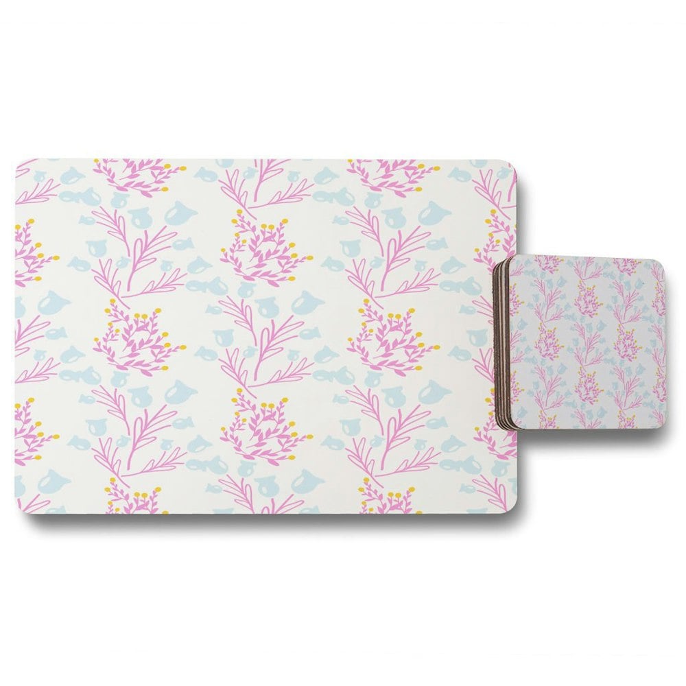 New Product Pink & Blue Flower Design (Placemat & Coaster Set)  - Andrew Lee Home and Living