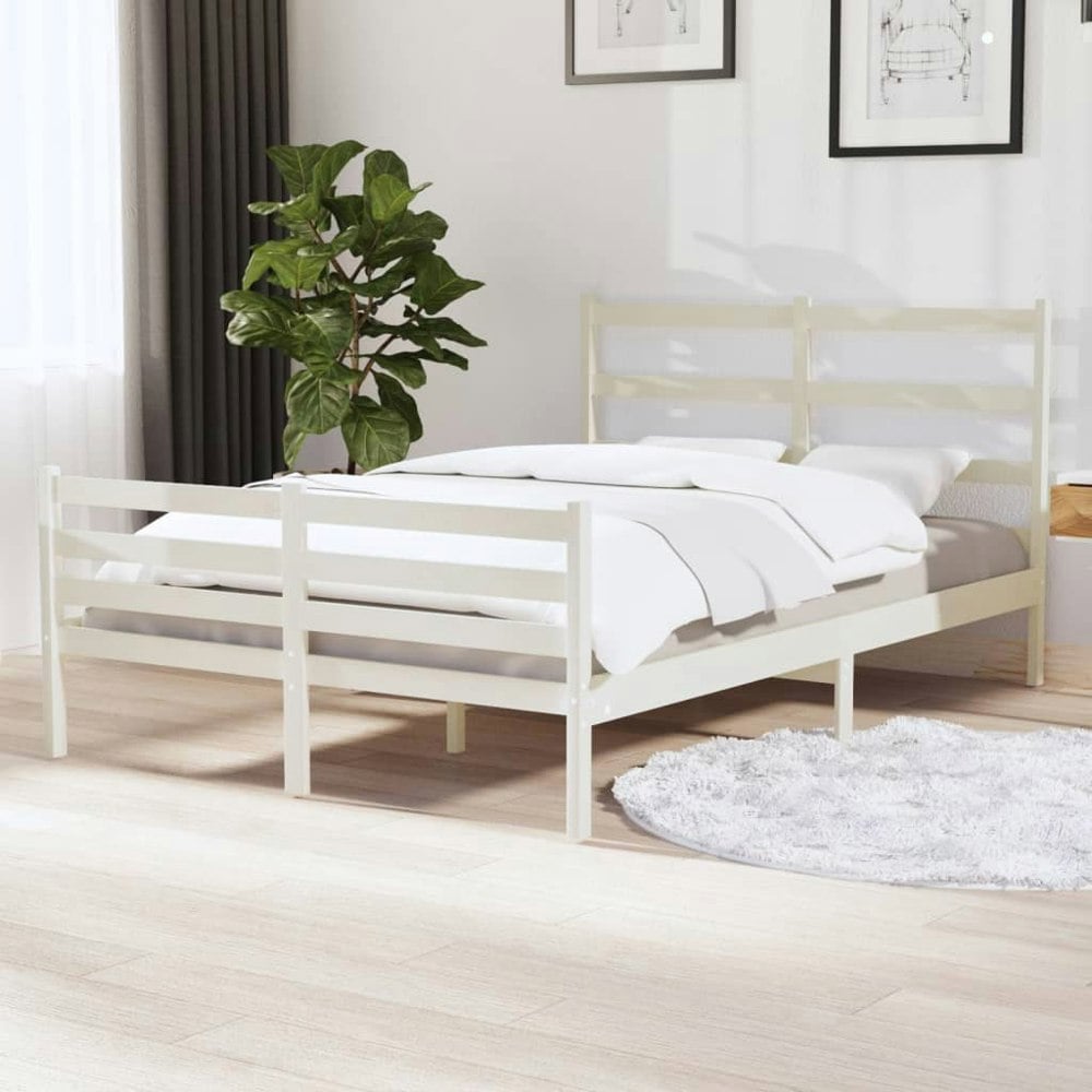 Berkfield Bed Frame White Solid Wood Pine 120x190 cm Small Double