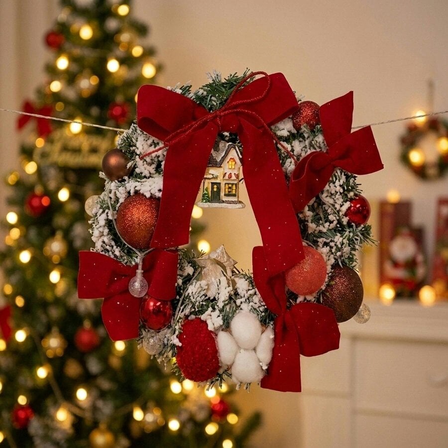 Garden Greatness Christmas Wreath with LED String Lights