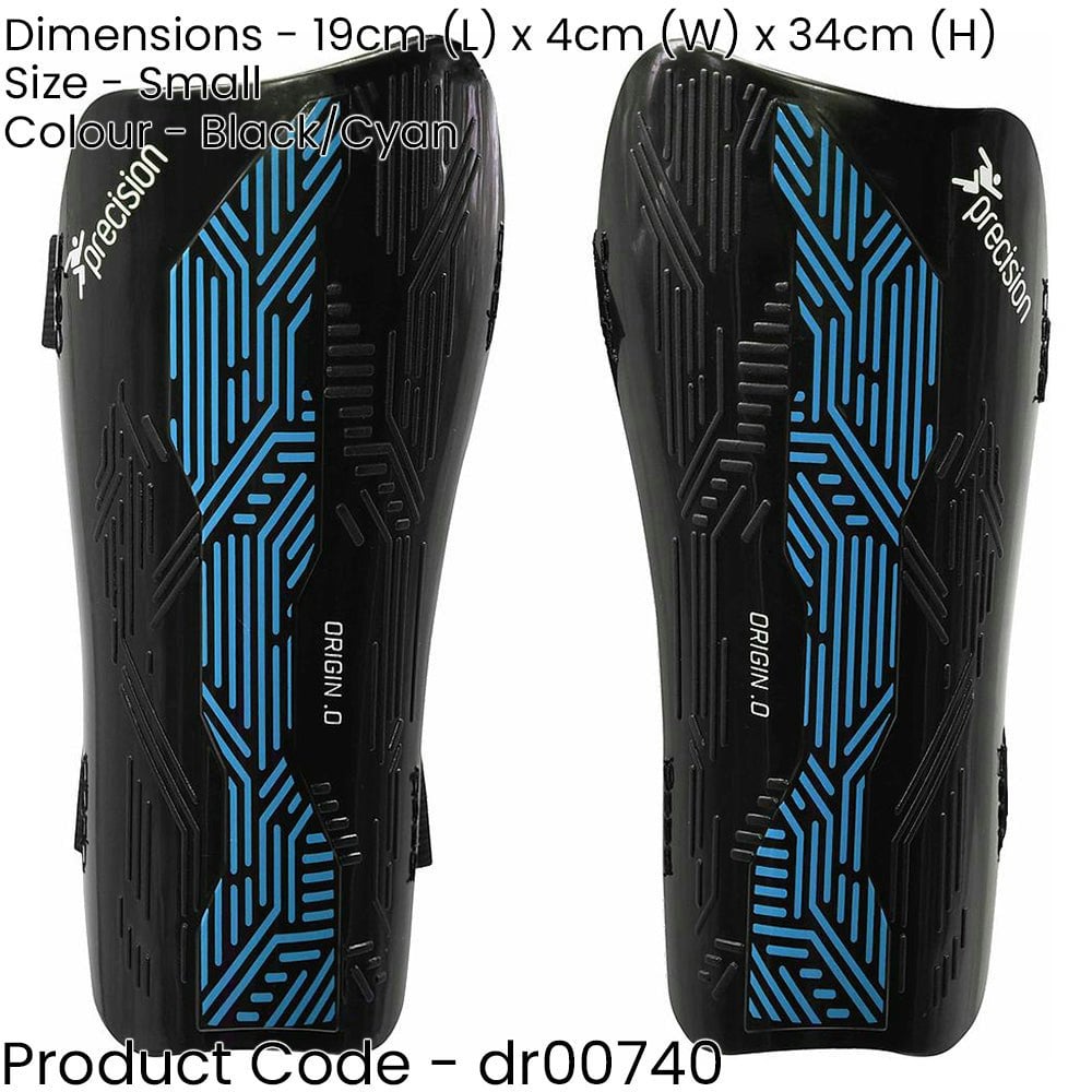 S - Football Shin Pad Guards - BLACK/CYAN - High Impact Wrap Around Leg Cover