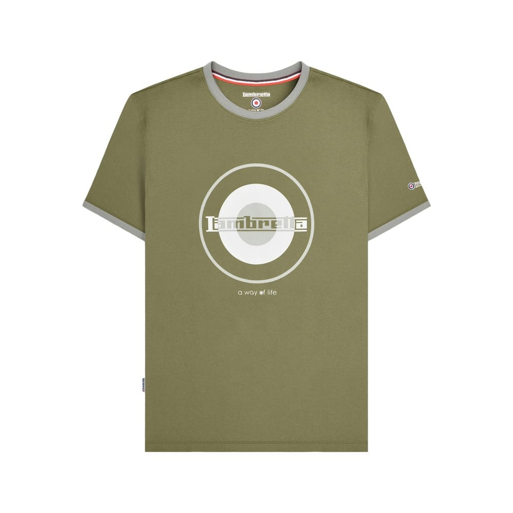 Lambretta Mens Target Ringer T-Shirt - Khaki Green/Grey